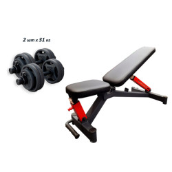Лава для жиму RN-Sport Black Rock + Гантелі олімпійські RN-Sport по 31 кг металеві