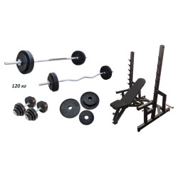 Лавка PE208 + Стійки Black Rock + 4 грифи + Набір металевих гумових дисків 120 кг