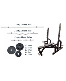 Лавка Black Rock + Стійки Black Rock + Набір металевих гумових дисків 120 кг