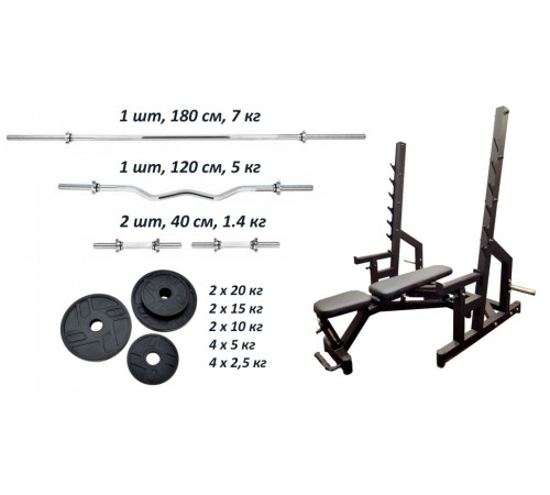 Лавка Black Rock + Стійки Black Rock + Набір металевих гумових дисків 120 кг