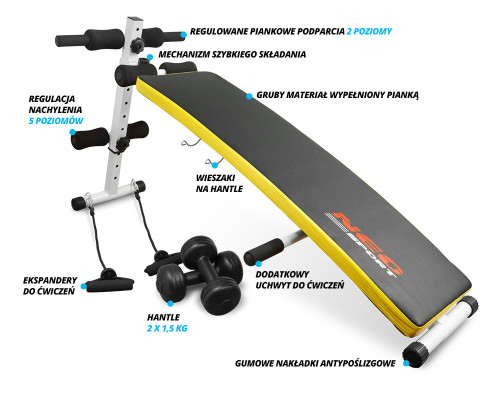 Лавка похила з еспандерами та гантелями Neo-Sport NS-07