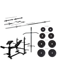 Універсальна лава для жиму WCG 0090 + Тяга + Бруси + Приставка скотта. Набір HARD штанга 128 кг