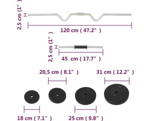 Згинальна штанга та гантелі vidaXL, з обважнювачами, 60 кг