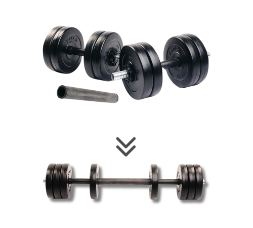 Гантелі Hop Sport Elitum 2 х 11 кг + подовжувач грифа для штанги Гантелі Hop Sport Elitum 2 х 11 кг + подовжувач грифа для штанги