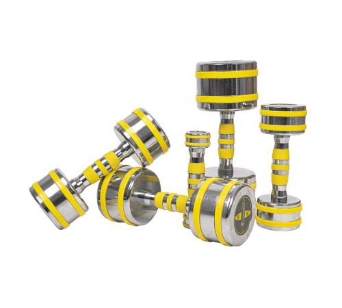 Набір одноручних хромованих гантелей з стійкою inSPORTline Yellsteel 2x 2-12 кг. Набір одноручних хромованих гантелей з стійкою inSPORTline Yellsteel 2x 2-12 кг.