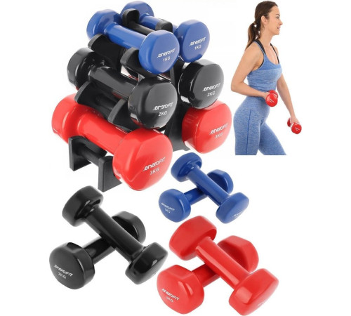 Гантелі вінілові ENERO FIT VDB зі стійкою, 12 кг Гантелі вінілові ENERO FIT VDB зі стійкою, 12 кг