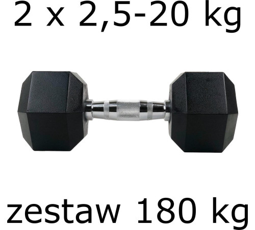 Гантелі UnderFit прогумовані Hex 2 х 2,5-20 кг (180 кг)