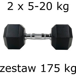 Гантелі UnderFit прогумовані Hex 2 х 5-20 кг (175 кг)