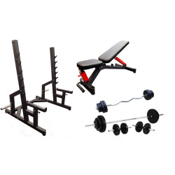Професійна лавка зі стійками RN-Sport black rock + 4 грифи, 80 кг дисків