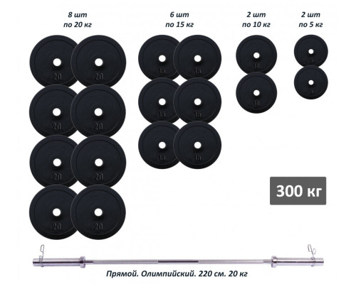 Штанга олімпійська 300 кг з гумовими металевими дисками RN-Sport