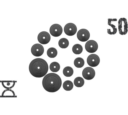 Набір 50 кг (2 по 10, 8 по 2,5, 8 по 1.25) дисків, RN Sport покритих пластиком (31 мм)