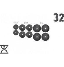 Набір 32 кг (4x5, 4х2.5, 2x1.25) дисків, покритих пластиком (31 мм)