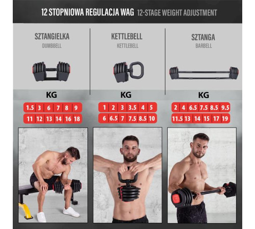 Гантелі 3в1 20 кг HMS SGR18 PRO SET 