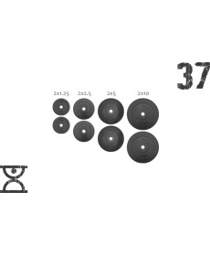 Набір 37 кг (2х1.25, 2х2.5, 2x5 та 2x10) дисків, покритих пластиком (31 мм)