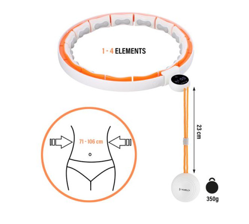НАБІР HULA HOOP МАГНІТНИЙ БІЛИЙ/ПОМАРАНЧЕВИЙ HHM21 З ГАРЮ + ЛІЧИЛЬНИК HMS + ПОЯС ДЛЯ СХУДНЕННЯ BR1313