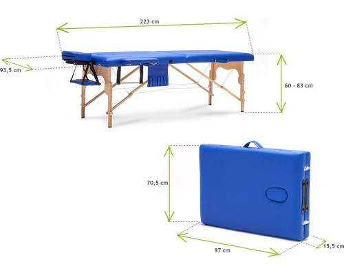 Масажний стіл Bodyfit, дерев'яне 2-сегментне синє XXL універсальне (579)