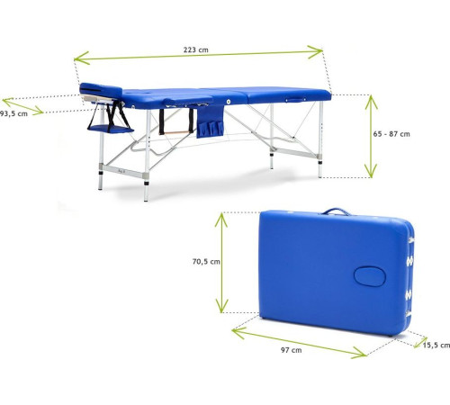 Масажний стіл Bodyfit, алюмінієве 2-сегментне синє XXL універсальне (553)