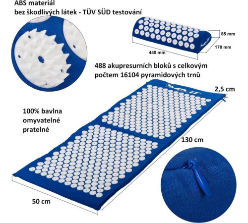 Акупресурний килимок MXSTP з подушкою MOVIT 130 x 50 см, темно-синій, масажний