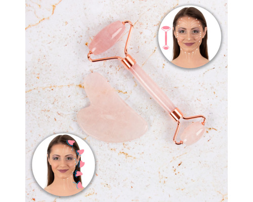 Масажер для обличчя Gua Sha, ролик + камінь inSPORTline Rosado Set