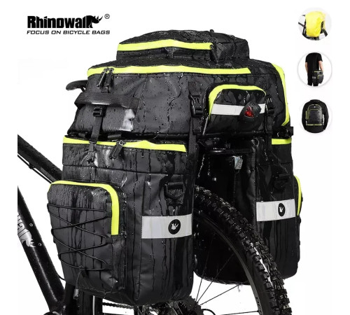 Велобаул 3-в-1 Rhinowalk RK19665 65 л, чорно-зелений Велобаул 3-в-1 Rhinowalk RK19665 65 л, чорно-зелений