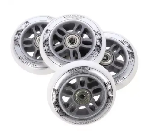 Колеса для роликових ковзанів PU 90x24 82A (4шт.) + ABEC-7 CHROME (8 шт.) NILS EXTREME - білі Колеса для роликових ковзанів PU 90x24 82A (4шт.) + ABEC-7 CHROME (8 шт.) NILS EXTREME - білі
