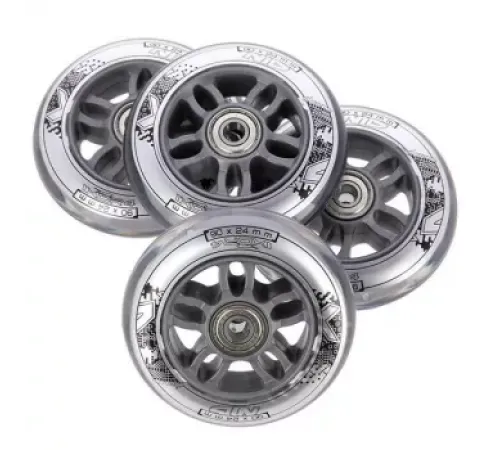 Колеса для роликових ковзанів PU 90x24 82A (4 шт.) + ABEC-7 CHROME (8 шт.) NILS EXTREME - прозорі