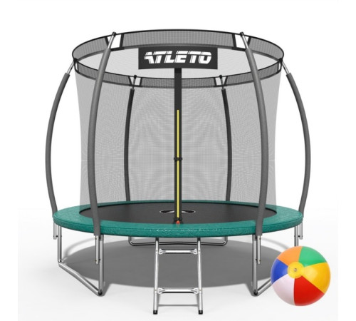 Батут дитячий 312 см з внутрішньою сіткою та драбинкою Atleto зелений + в подарунок м'ячик