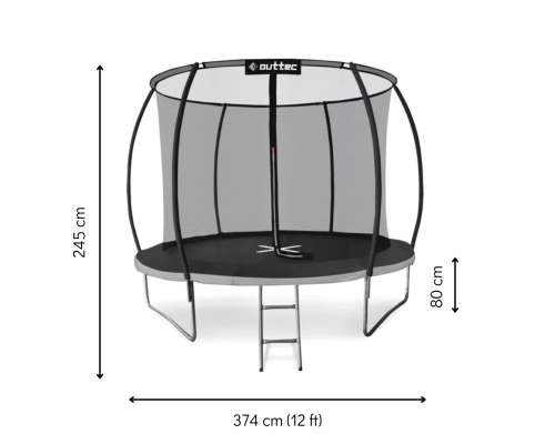 Батут Outtec Premium 12ft (374см) чорно-сірий з внутрішньою сіткою