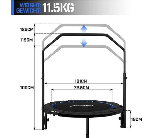 Батут для фітнесу Physionics JG86914 з поручнем 3,5 футів 101 см чорно-синій Батут для фітнесу Physionics JG86914 з поручнем 3,5 футів 101 см чорно-синій