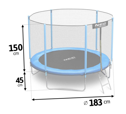 Батут садовий 6 футів/183 см з вуличною сіткою і драбиною Neo-Sport