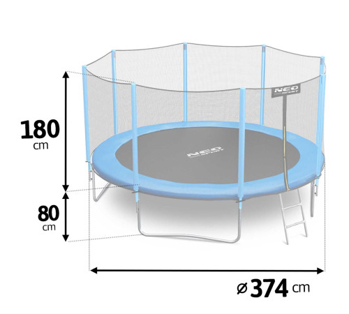 Батут садовий 12 футів/ 374 см з сіткою та драбинкою Neo-Sport