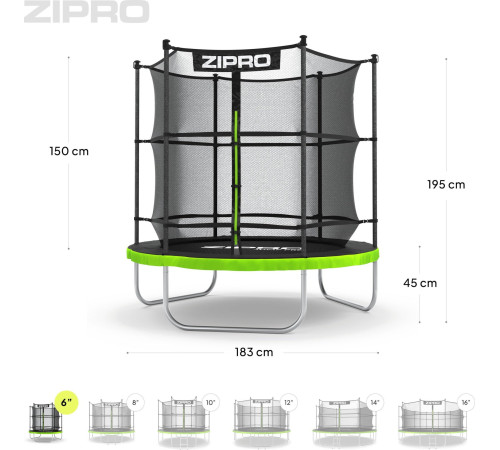 Батут Zipro Jump Pro з внутрішньою сіткою 6 футів 183 см чорно-зелений Батут Zipro Jump Pro з внутрішньою сіткою 6 футів 183 см чорно-зелений