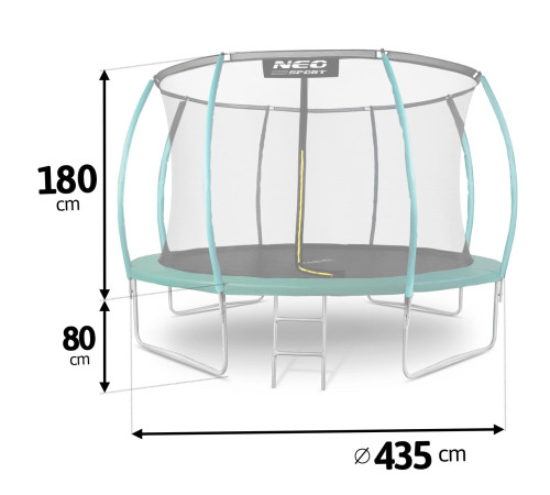Батут садовий 14 футів/435 см з сіткою, литими стійками і драбиною Neo-Sport