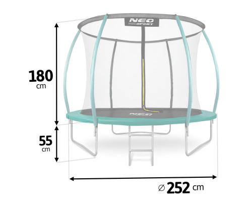 Батут садовий 8 футів/252 см Neo-Sport з сіткою, литими стійками та драбиною