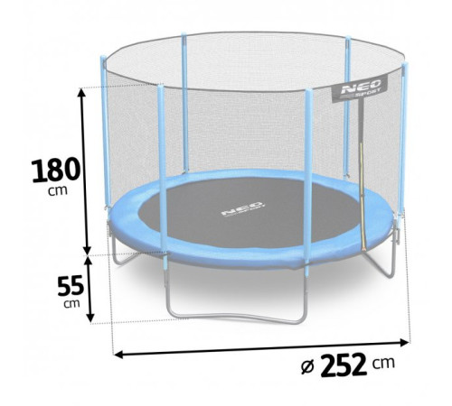 Батут садовий 8 футів/252 см Neo-Sport з сіткою, литими стійками та драбиною