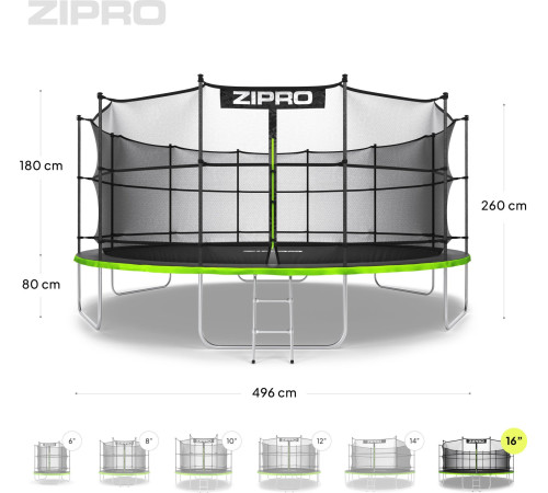 Батут Zipro Jump Pro з внутрішньою сіткою 16 футів 496 см чорно-зелений Батут Zipro Jump Pro з внутрішньою сіткою 16 футів 496 см чорно-зелений