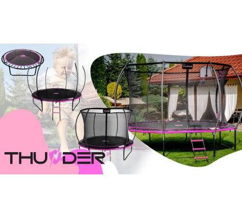Батут THUNDER INSIDE ULTRA з внутрішньою сіткою 12 футів 374 см чорно-рожевий Батут THUNDER INSIDE ULTRA з внутрішньою сіткою 12 футів 374 см чорно-рожевий