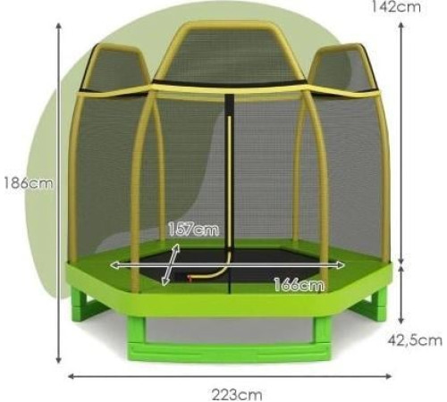 Садовий батут Costway TW10053GN з вуличною сіткою 7,5 футів 223 см