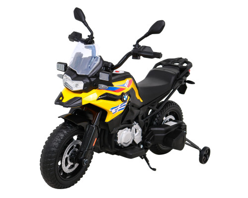 Дитячий акумуляторний мотоцикл BMW F850 GS Жовтий + Опорні колеса + Аудіо LED + Free Start + EVA