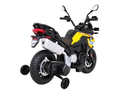 Дитячий акумуляторний мотоцикл BMW F850 GS Жовтий + Опорні колеса + Аудіо LED + Free Start + EVA