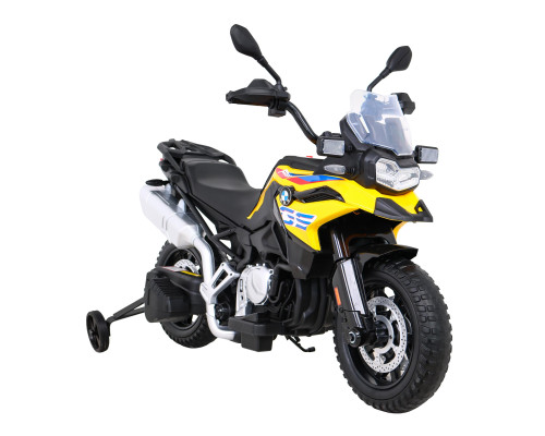 Дитячий акумуляторний мотоцикл BMW F850 GS Жовтий + Опорні колеса + Аудіо LED + Free Start + EVA