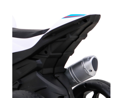 Дитячий мотоцикл BMW HP4 на акумуляторі, Білий + 3 колеса + LED + MP3 USB + Екошкіра