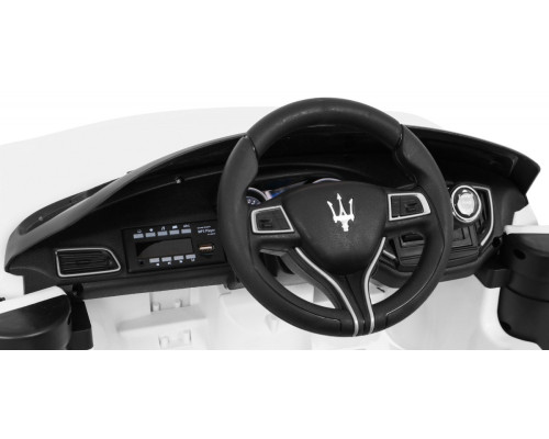 Дитячий Maserati Ghibli на акумуляторі Білий + Пульт + Повільний Старт + EVA + MP3 USB + LED