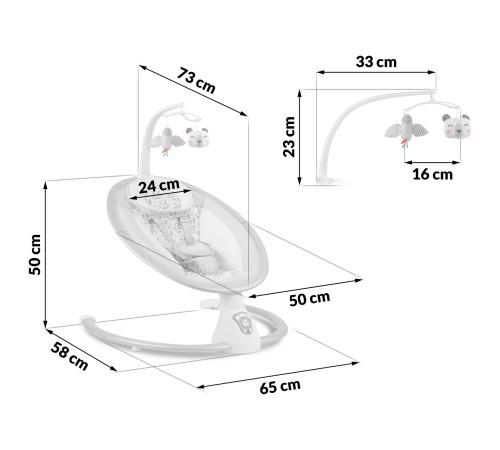 Крісло-гойдалка з автоматичним гойданням Ricokids біло-сіре