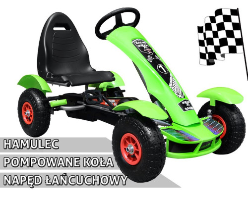 Дитячий педальний картинг Racing XL 3+ Зелений + Надувні колеса + Регулювання сидіння