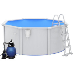 Басейн каркасний vidaXL 300 x 120 см,  білий + насос з пісочним фільтром + драбина