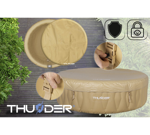 Садове надувне джакузі THUNDER LATTE + сірі меблі з ротанга – 8 шт