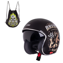  Мотоциклетний шолом з козирком W-TEC V537 Black Heart chopper - розмір XL(61-62)/чорний блиск-melisa