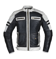 Чоловіча шкіряна мото куртка W-TEC Esbiker - чорно-біла/XL