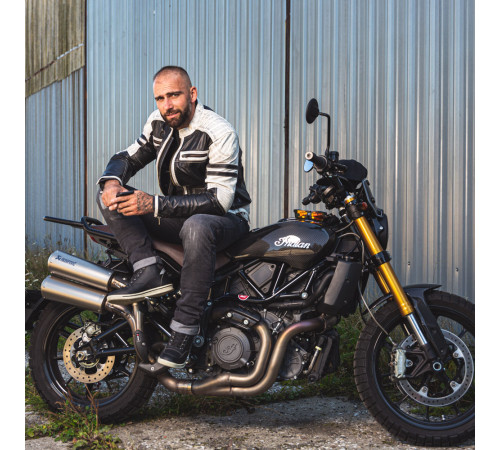 Чоловіча шкіряна мото куртка W-TEC Esbiker - чорно-біла/XXL Чоловіча шкіряна мото куртка W-TEC Esbiker - чорно-біла/XXL